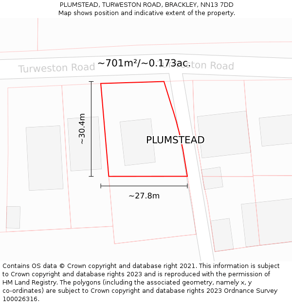 PLUMSTEAD, TURWESTON ROAD, BRACKLEY, NN13 7DD: Plot and title map