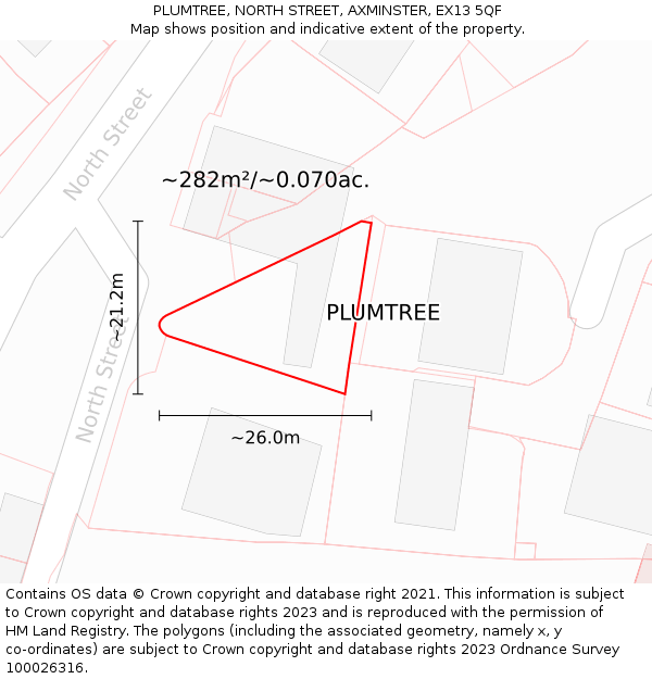 PLUMTREE, NORTH STREET, AXMINSTER, EX13 5QF: Plot and title map