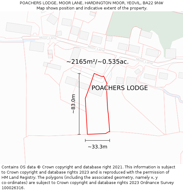 POACHERS LODGE, MOOR LANE, HARDINGTON MOOR, YEOVIL, BA22 9NW: Plot and title map