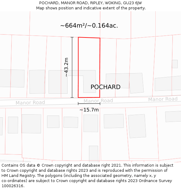 POCHARD, MANOR ROAD, RIPLEY, WOKING, GU23 6JW: Plot and title map