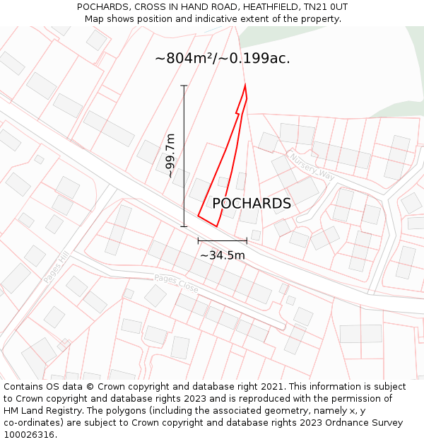 POCHARDS, CROSS IN HAND ROAD, HEATHFIELD, TN21 0UT: Plot and title map