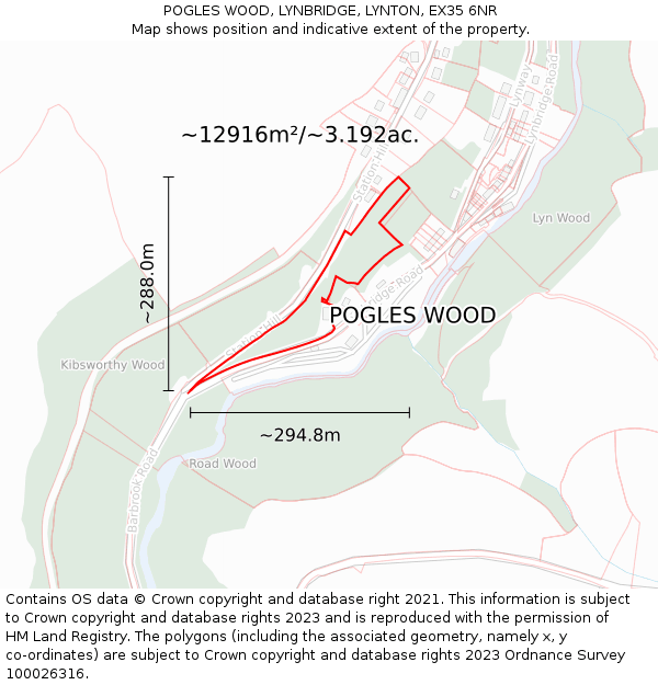 POGLES WOOD, LYNBRIDGE, LYNTON, EX35 6NR: Plot and title map