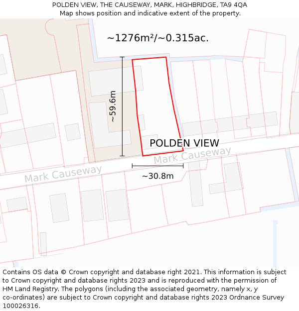 POLDEN VIEW, THE CAUSEWAY, MARK, HIGHBRIDGE, TA9 4QA: Plot and title map
