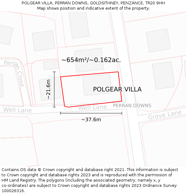 POLGEAR VILLA, PERRAN DOWNS, GOLDSITHNEY, PENZANCE, TR20 9HH: Plot and title map