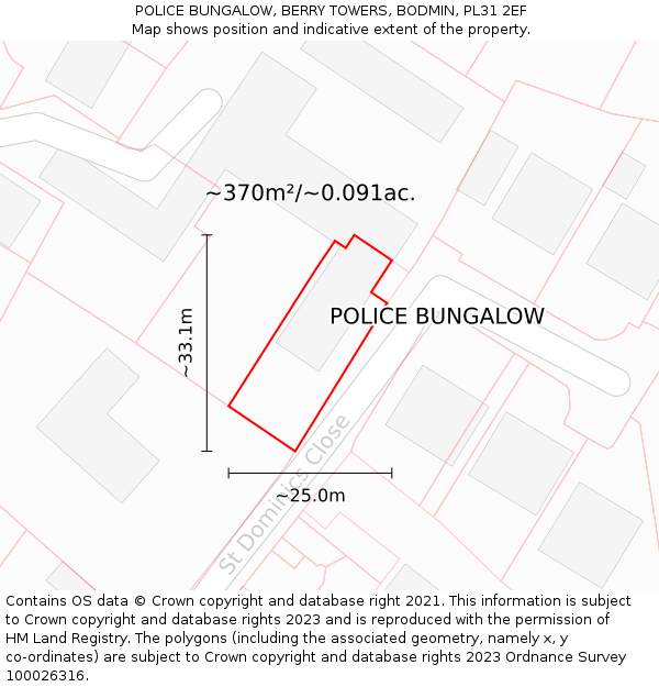 POLICE BUNGALOW, BERRY TOWERS, BODMIN, PL31 2EF: Plot and title map