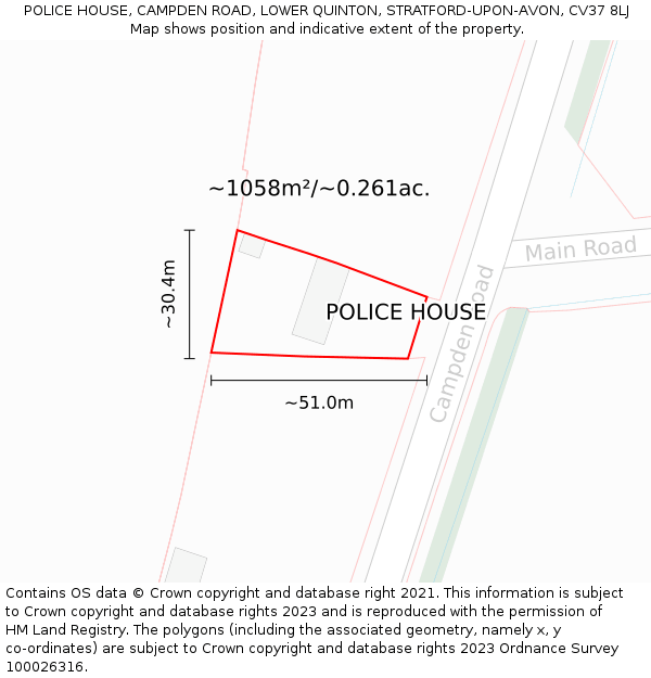POLICE HOUSE, CAMPDEN ROAD, LOWER QUINTON, STRATFORD-UPON-AVON, CV37 8LJ: Plot and title map