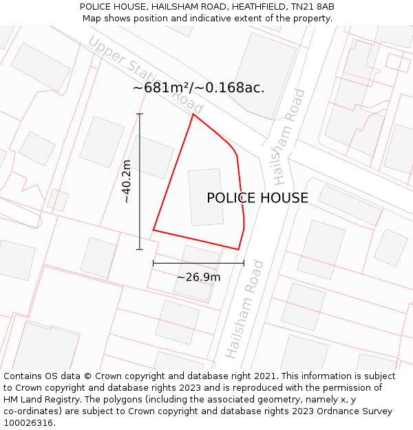 POLICE HOUSE, HAILSHAM ROAD, HEATHFIELD, TN21 8AB: Plot and title map