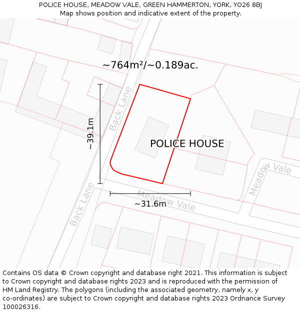 POLICE HOUSE, MEADOW VALE, GREEN HAMMERTON, YORK, YO26 8BJ: Plot and title map