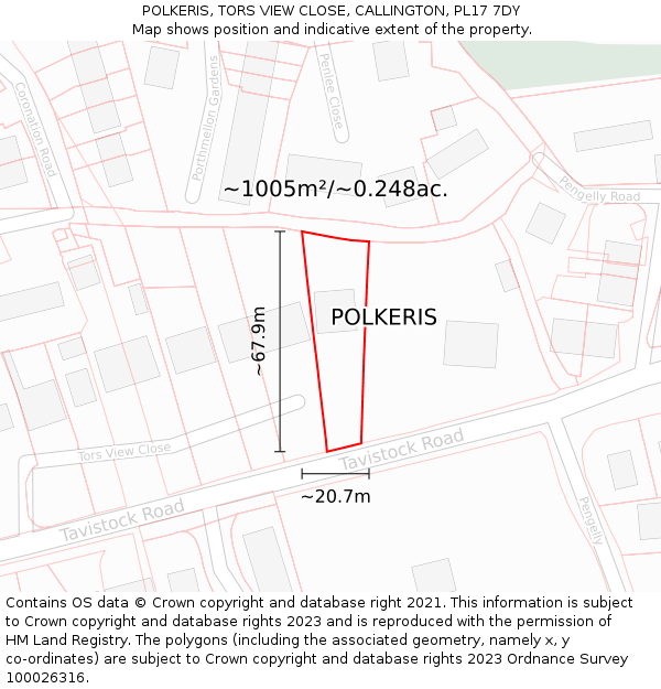 POLKERIS, TORS VIEW CLOSE, CALLINGTON, PL17 7DY: Plot and title map