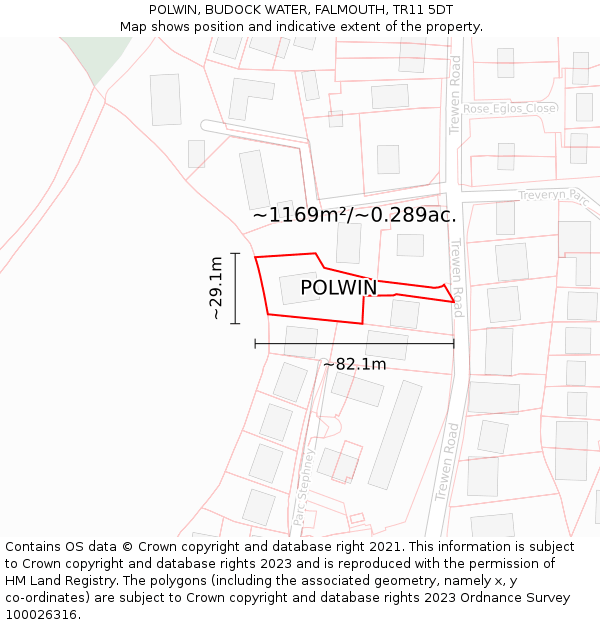 POLWIN, BUDOCK WATER, FALMOUTH, TR11 5DT: Plot and title map