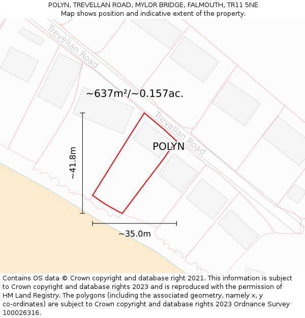 POLYN, TREVELLAN ROAD, MYLOR BRIDGE, FALMOUTH, TR11 5NE: Plot and title map