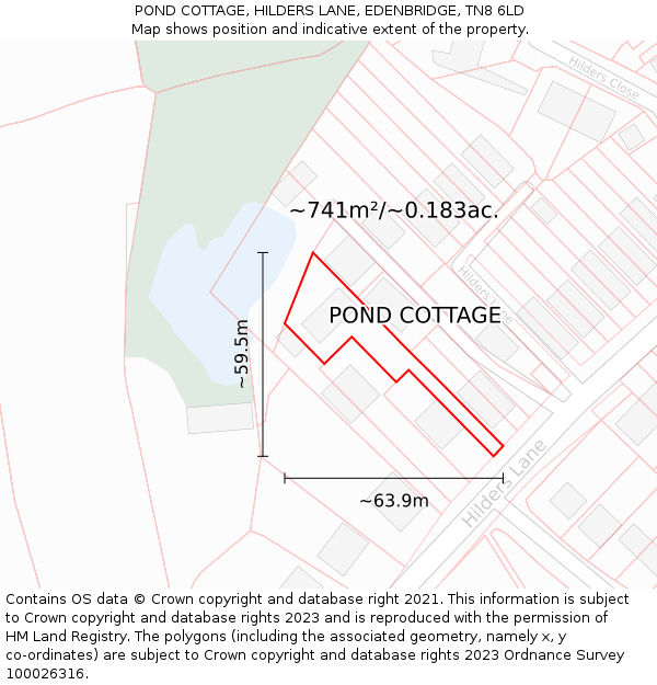 POND COTTAGE, HILDERS LANE, EDENBRIDGE, TN8 6LD: Plot and title map