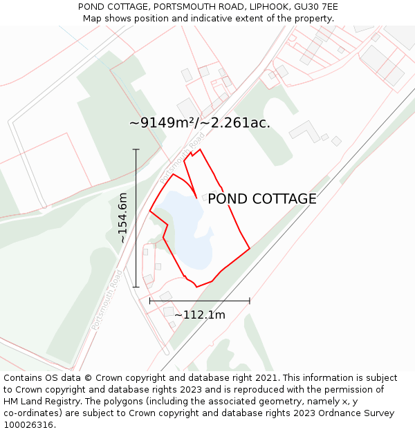 POND COTTAGE, PORTSMOUTH ROAD, LIPHOOK, GU30 7EE: Plot and title map