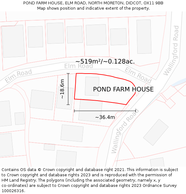 POND FARM HOUSE, ELM ROAD, NORTH MORETON, DIDCOT, OX11 9BB: Plot and title map
