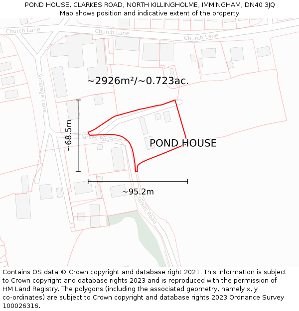 POND HOUSE, CLARKES ROAD, NORTH KILLINGHOLME, IMMINGHAM, DN40 3JQ: Plot and title map