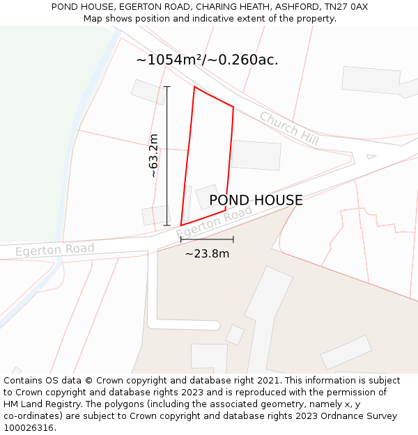 POND HOUSE, EGERTON ROAD, CHARING HEATH, ASHFORD, TN27 0AX: Plot and title map