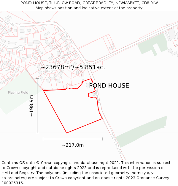 POND HOUSE, THURLOW ROAD, GREAT BRADLEY, NEWMARKET, CB8 9LW: Plot and title map