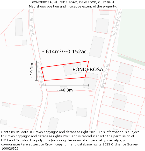 PONDEROSA, HILLSIDE ROAD, DRYBROOK, GL17 9HN: Plot and title map