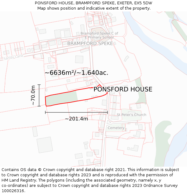 PONSFORD HOUSE, BRAMPFORD SPEKE, EXETER, EX5 5DW: Plot and title map