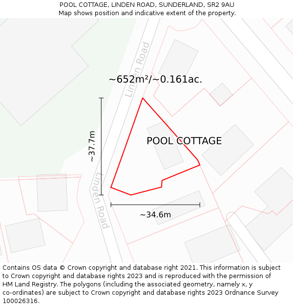 POOL COTTAGE, LINDEN ROAD, SUNDERLAND, SR2 9AU: Plot and title map