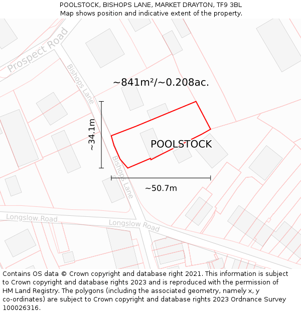 POOLSTOCK, BISHOPS LANE, MARKET DRAYTON, TF9 3BL: Plot and title map