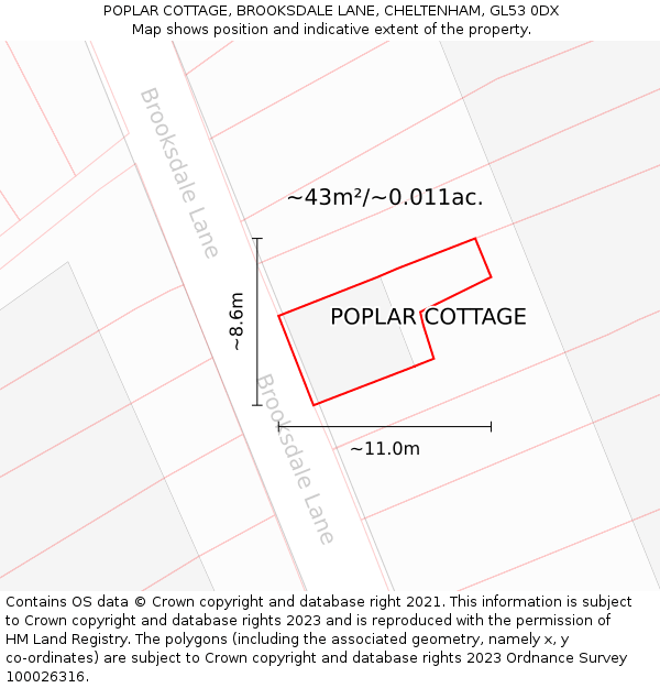 POPLAR COTTAGE, BROOKSDALE LANE, CHELTENHAM, GL53 0DX: Plot and title map
