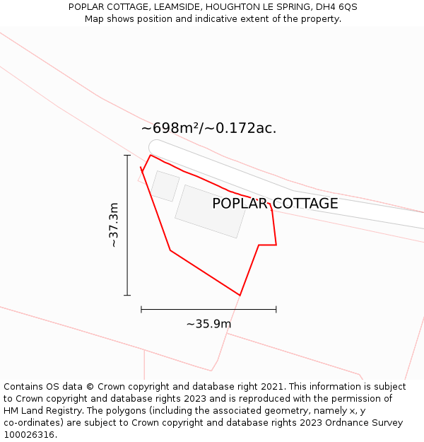 POPLAR COTTAGE, LEAMSIDE, HOUGHTON LE SPRING, DH4 6QS: Plot and title map