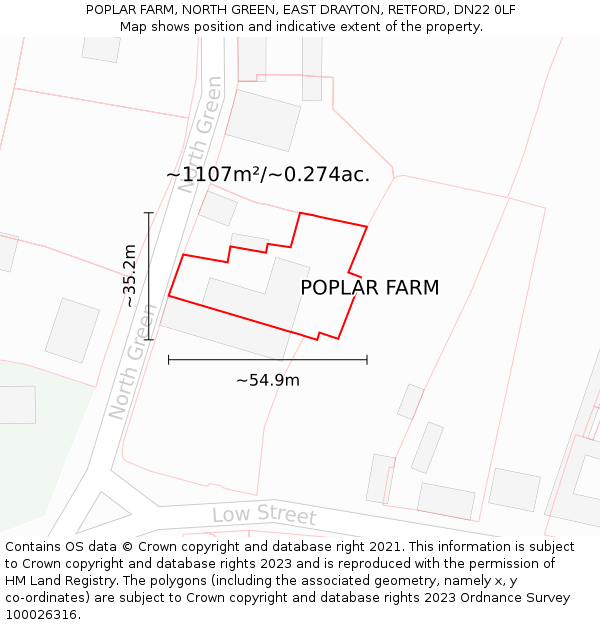 POPLAR FARM, NORTH GREEN, EAST DRAYTON, RETFORD, DN22 0LF: Plot and title map