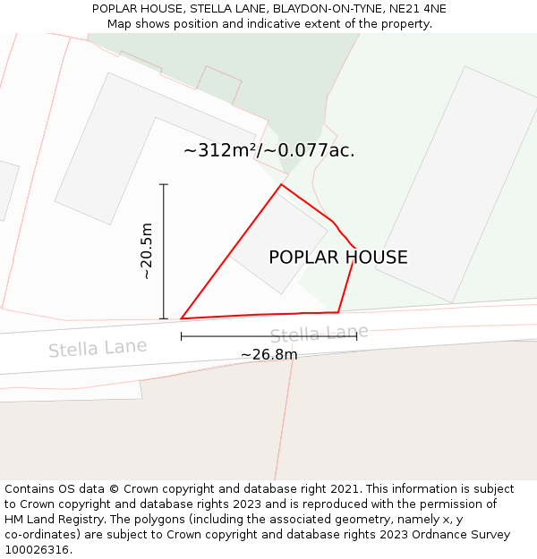 POPLAR HOUSE, STELLA LANE, BLAYDON-ON-TYNE, NE21 4NE: Plot and title map