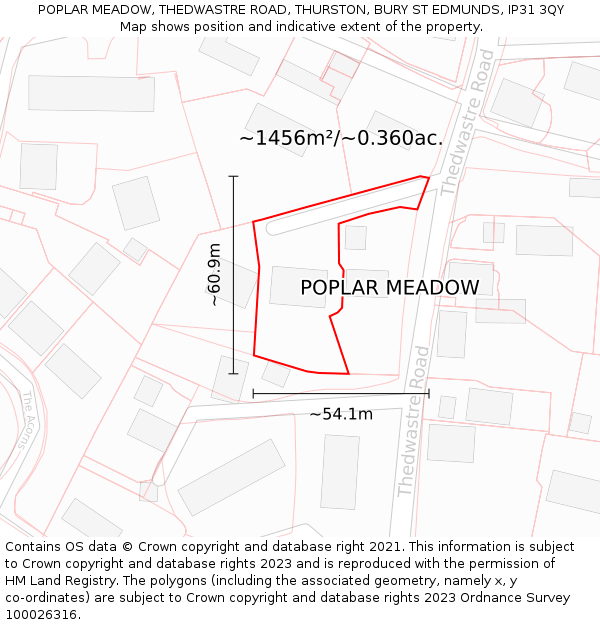 POPLAR MEADOW, THEDWASTRE ROAD, THURSTON, BURY ST EDMUNDS, IP31 3QY: Plot and title map