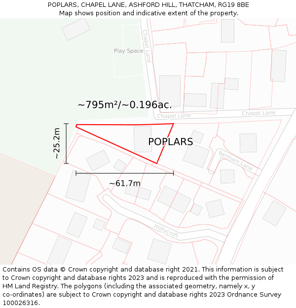 POPLARS, CHAPEL LANE, ASHFORD HILL, THATCHAM, RG19 8BE: Plot and title map