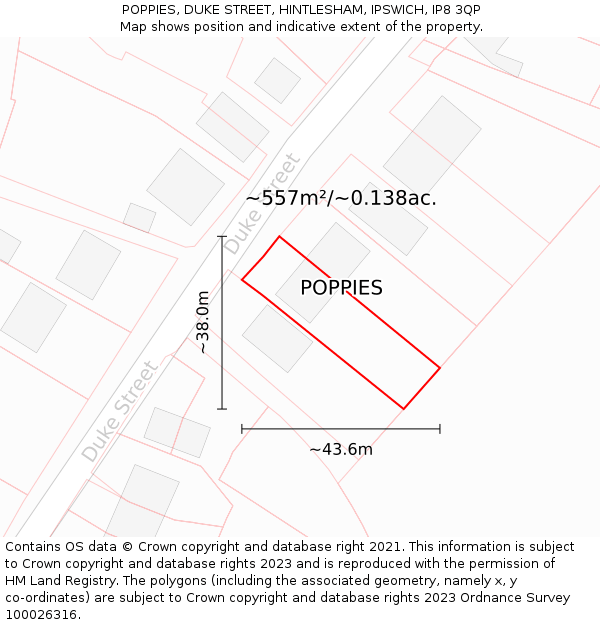 POPPIES, DUKE STREET, HINTLESHAM, IPSWICH, IP8 3QP: Plot and title map