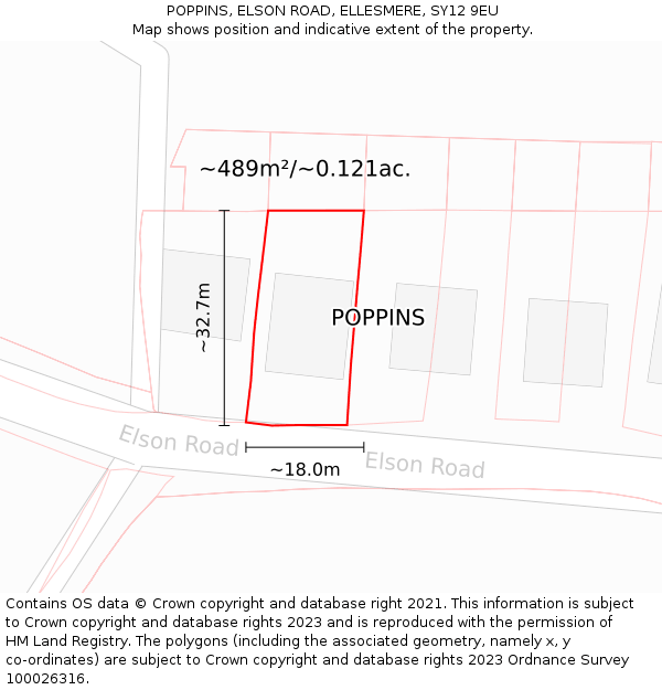 POPPINS, ELSON ROAD, ELLESMERE, SY12 9EU: Plot and title map