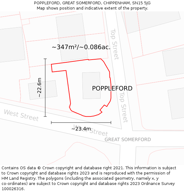 POPPLEFORD, GREAT SOMERFORD, CHIPPENHAM, SN15 5JG: Plot and title map