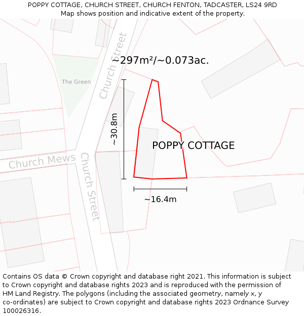 POPPY COTTAGE, CHURCH STREET, CHURCH FENTON, TADCASTER, LS24 9RD: Plot and title map