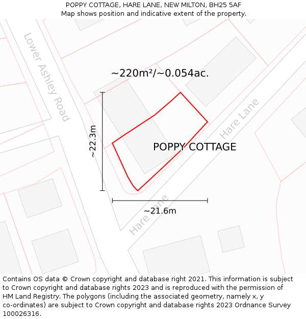 POPPY COTTAGE, HARE LANE, NEW MILTON, BH25 5AF: Plot and title map