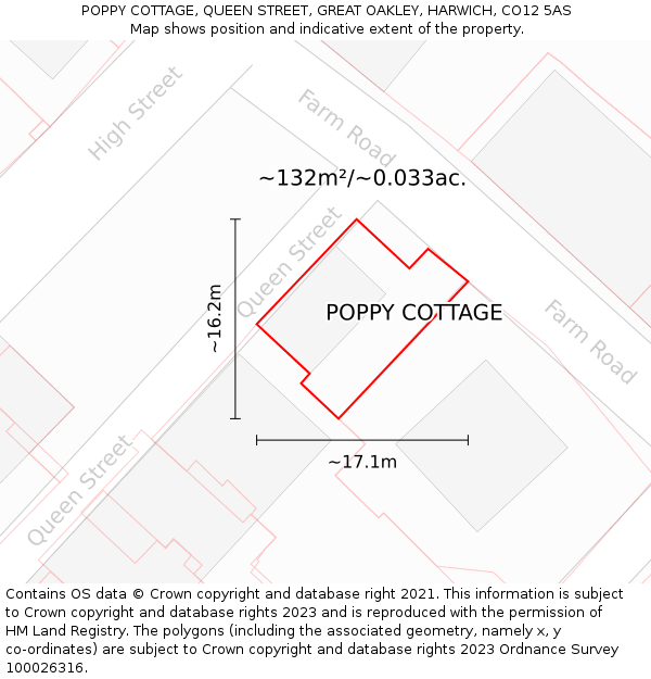 POPPY COTTAGE, QUEEN STREET, GREAT OAKLEY, HARWICH, CO12 5AS: Plot and title map
