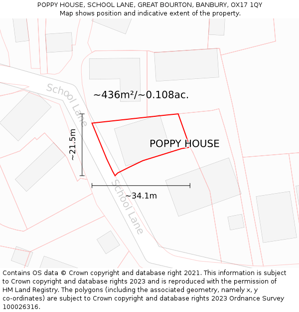 POPPY HOUSE, SCHOOL LANE, GREAT BOURTON, BANBURY, OX17 1QY: Plot and title map