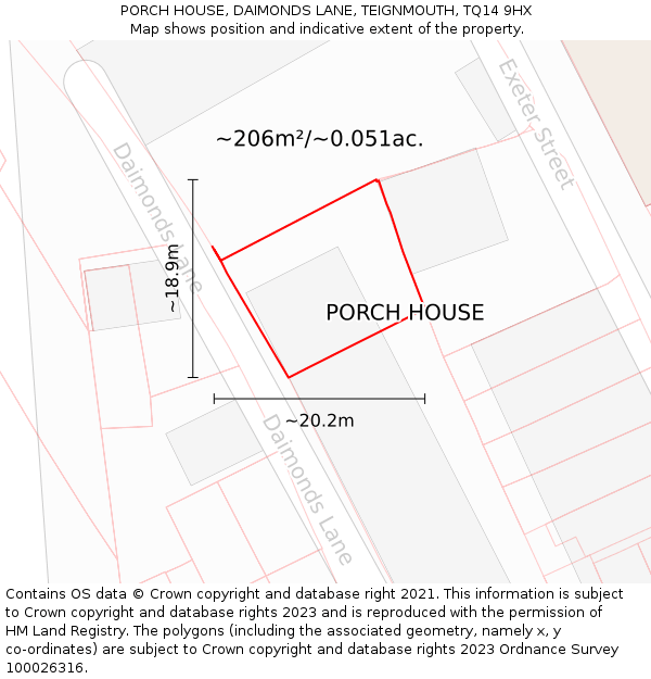 PORCH HOUSE, DAIMONDS LANE, TEIGNMOUTH, TQ14 9HX: Plot and title map