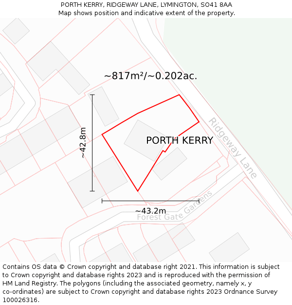 PORTH KERRY, RIDGEWAY LANE, LYMINGTON, SO41 8AA: Plot and title map