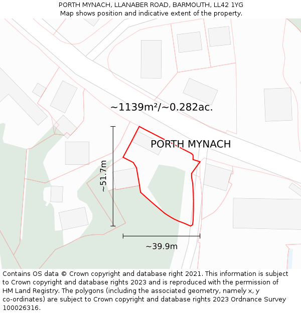 PORTH MYNACH, LLANABER ROAD, BARMOUTH, LL42 1YG: Plot and title map