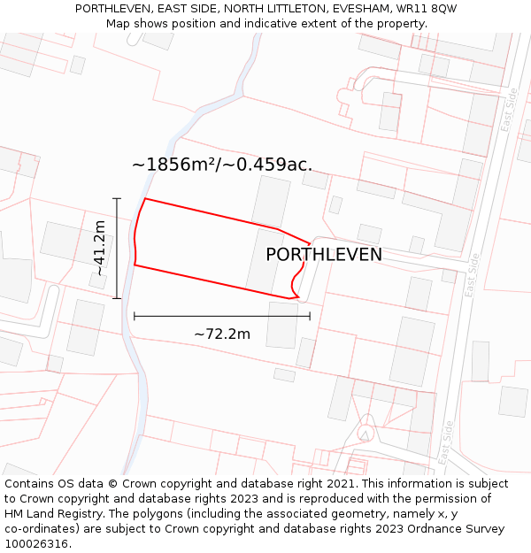 PORTHLEVEN, EAST SIDE, NORTH LITTLETON, EVESHAM, WR11 8QW: Plot and title map