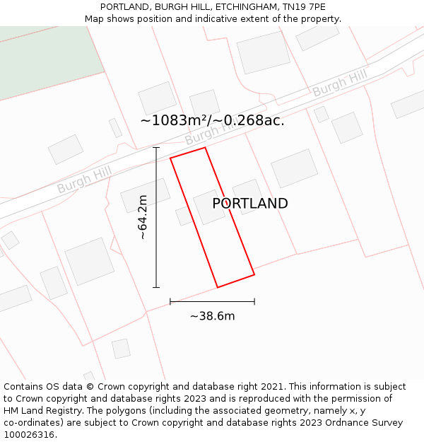 PORTLAND, BURGH HILL, ETCHINGHAM, TN19 7PE: Plot and title map