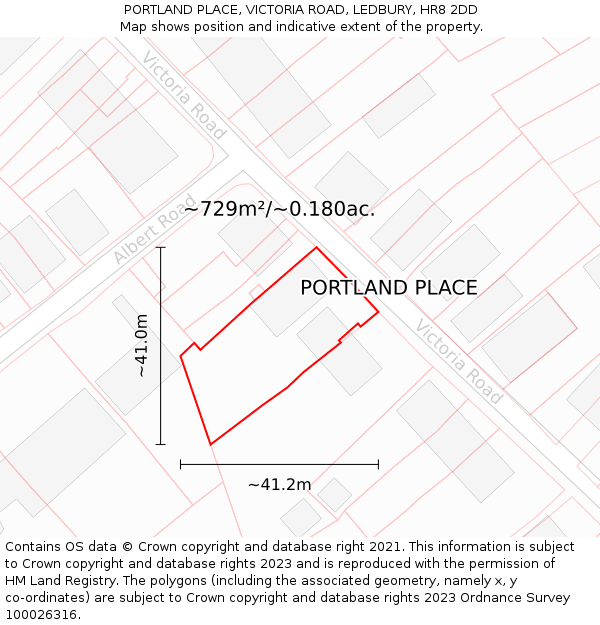 PORTLAND PLACE, VICTORIA ROAD, LEDBURY, HR8 2DD: Plot and title map