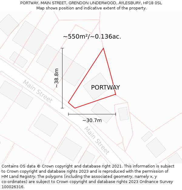 PORTWAY, MAIN STREET, GRENDON UNDERWOOD, AYLESBURY, HP18 0SL: Plot and title map
