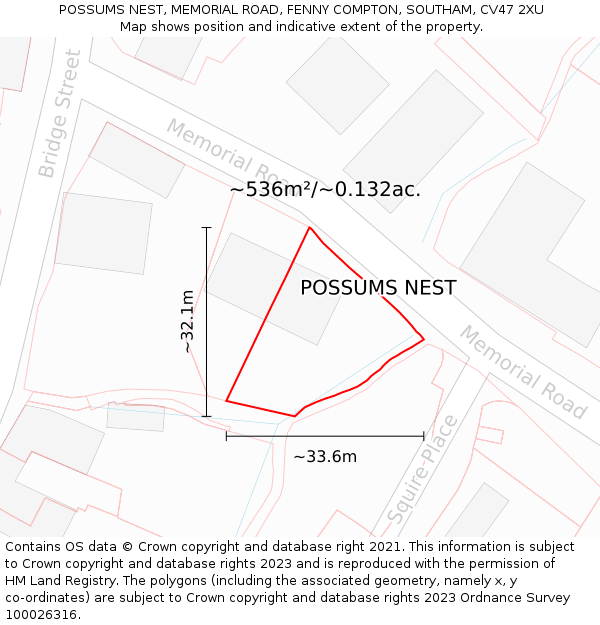 POSSUMS NEST, MEMORIAL ROAD, FENNY COMPTON, SOUTHAM, CV47 2XU: Plot and title map