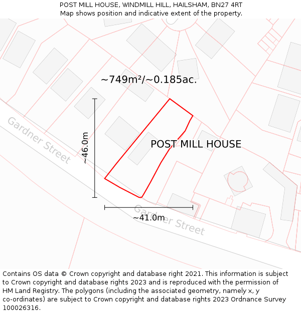 POST MILL HOUSE, WINDMILL HILL, HAILSHAM, BN27 4RT: Plot and title map