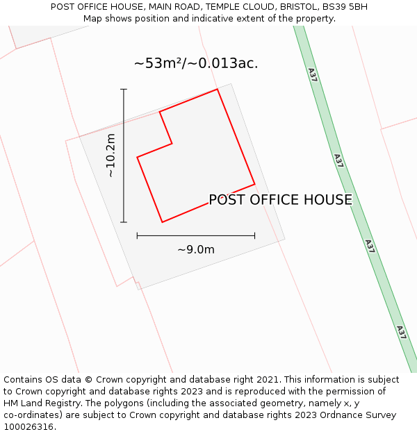 POST OFFICE HOUSE, MAIN ROAD, TEMPLE CLOUD, BRISTOL, BS39 5BH: Plot and title map