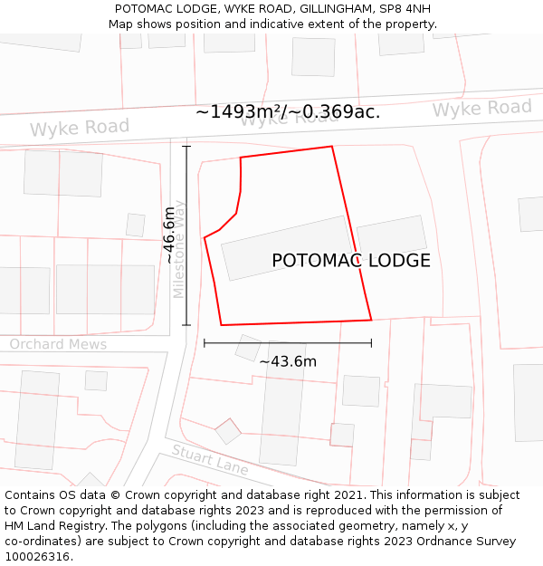 POTOMAC LODGE, WYKE ROAD, GILLINGHAM, SP8 4NH: Plot and title map