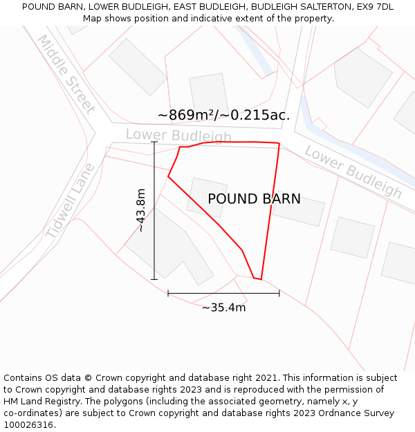 POUND BARN, LOWER BUDLEIGH, EAST BUDLEIGH, BUDLEIGH SALTERTON, EX9 7DL: Plot and title map